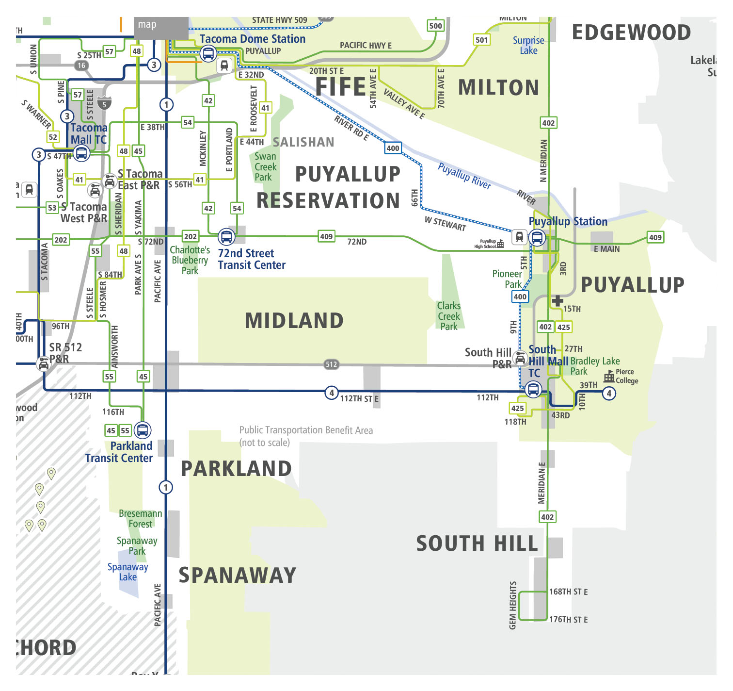 Pierce Transit SE System Map